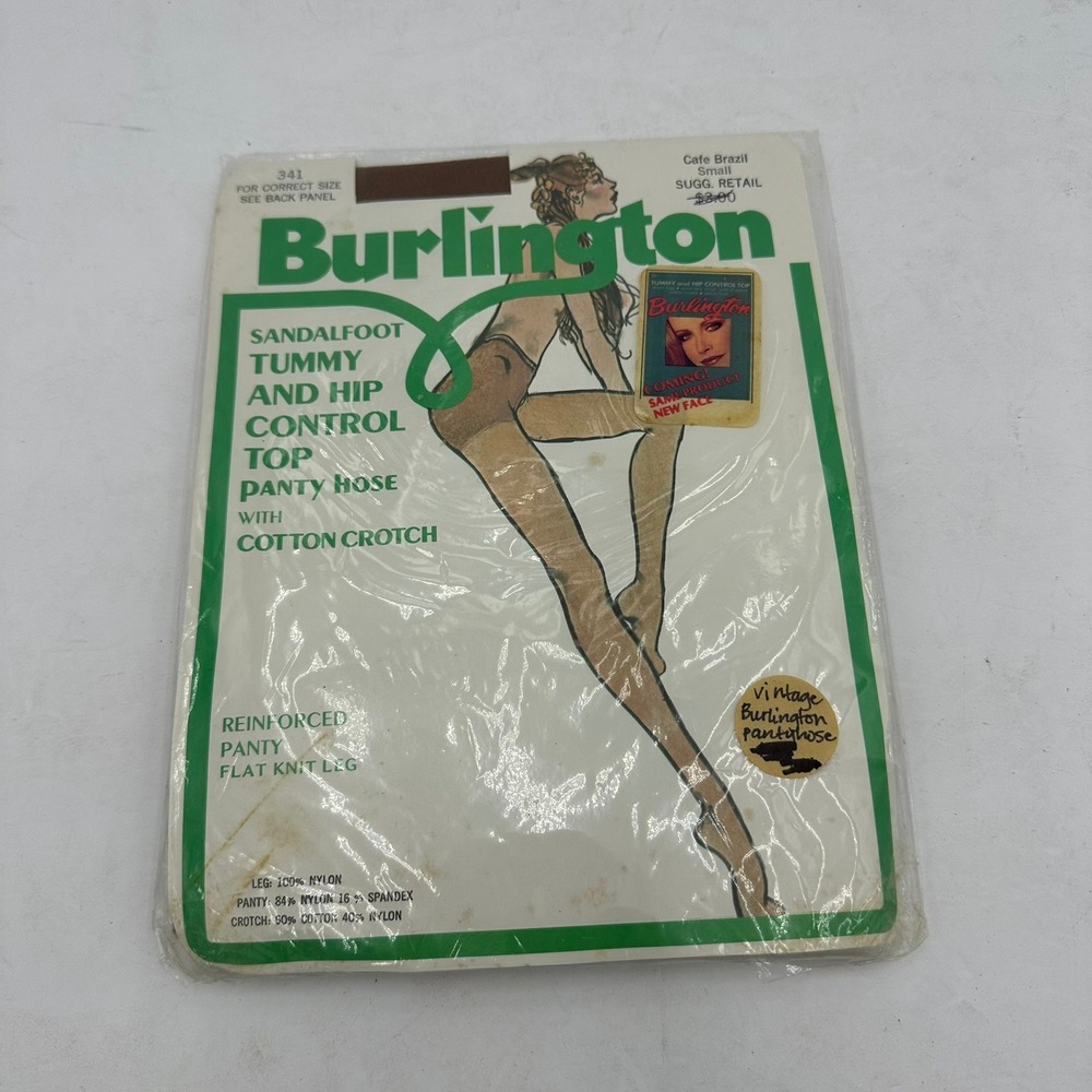 Vintage Burlington Cafe Brazil Tummy Hip Control Top Pantyhose Sandalfoot Small